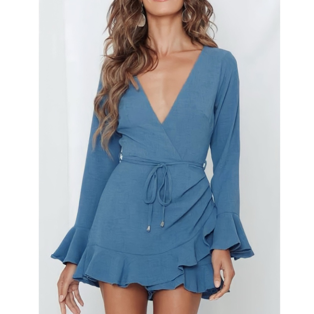 Elegant Blue Wrap Romper